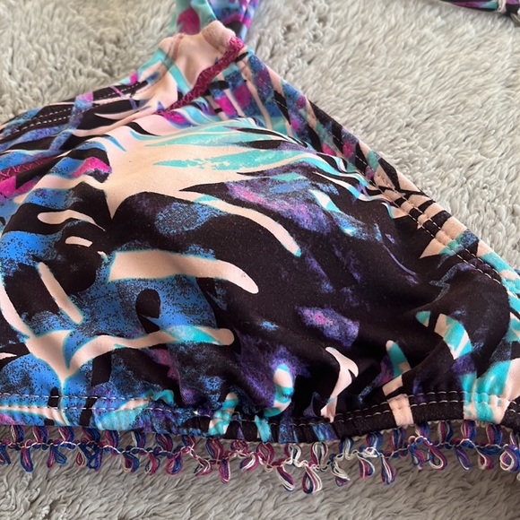 women’s bikini top, adjustable straps, floral purple design, M, worn twice - Picture 2 of 3